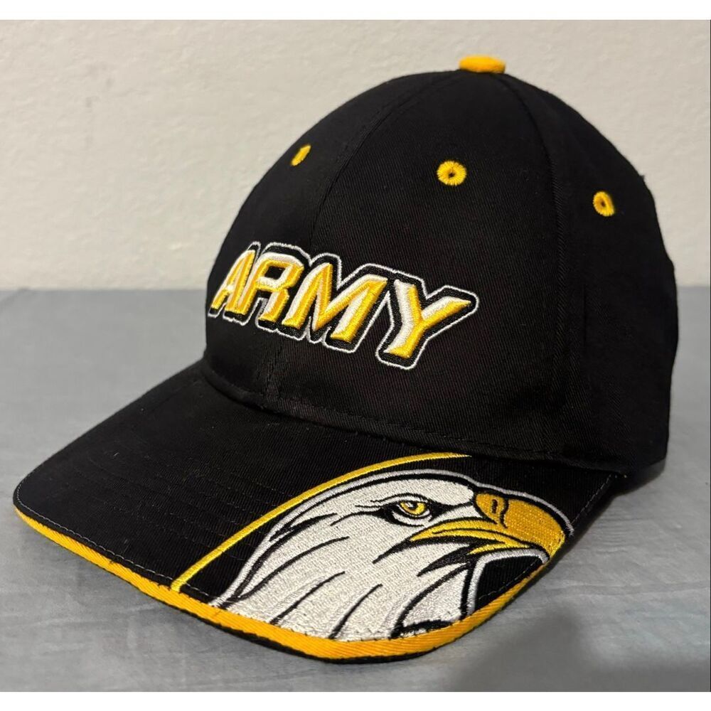 US Army Baseball Cap Hat Black Yellow Embroidered Eagle Crest Military